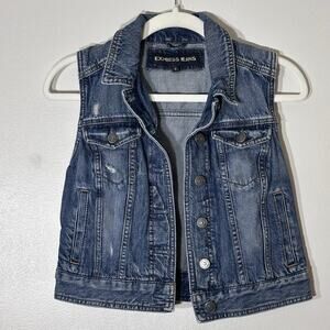Women’s Express Denim Vest Blue Size Small Worn-look Distressed Style